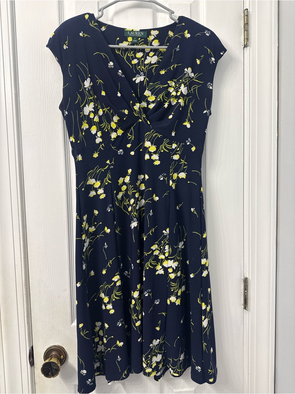 Ralph Lauren Navy Midi Dress with Yellow & White Floral Print